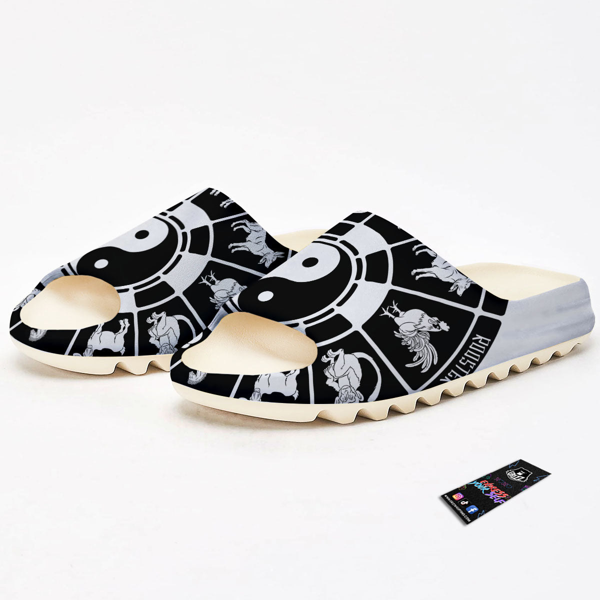 Chinese Zodiac White And Black Print Sandals-grizzshop