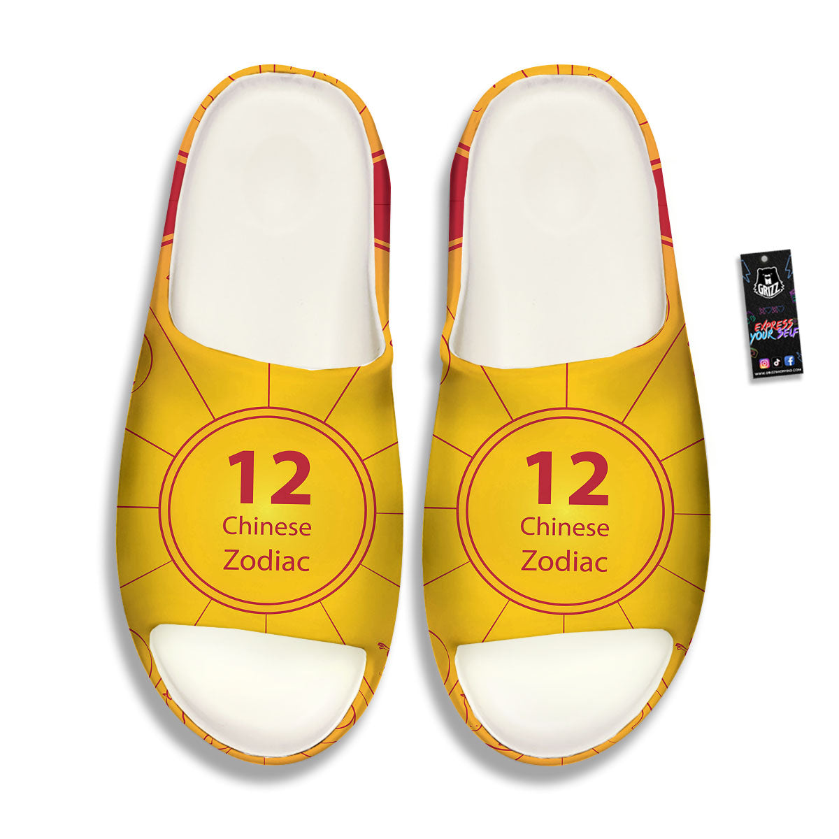 Chinese Zodiac Yellow And Red Print Sandals-grizzshop