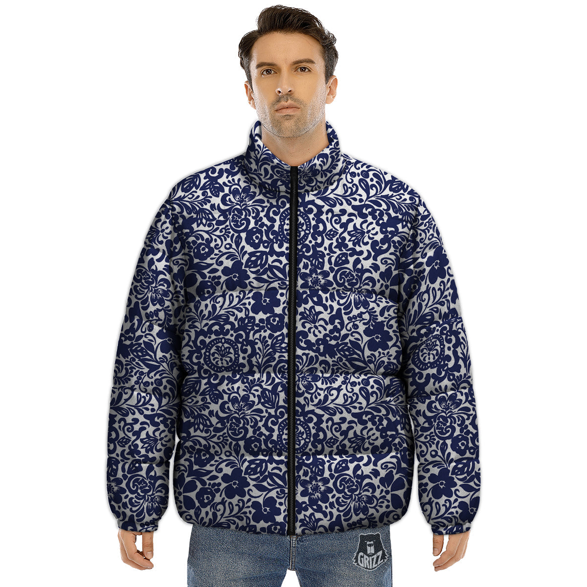 Chintz Floral Print Pattern Puffer Jacket-grizzshop