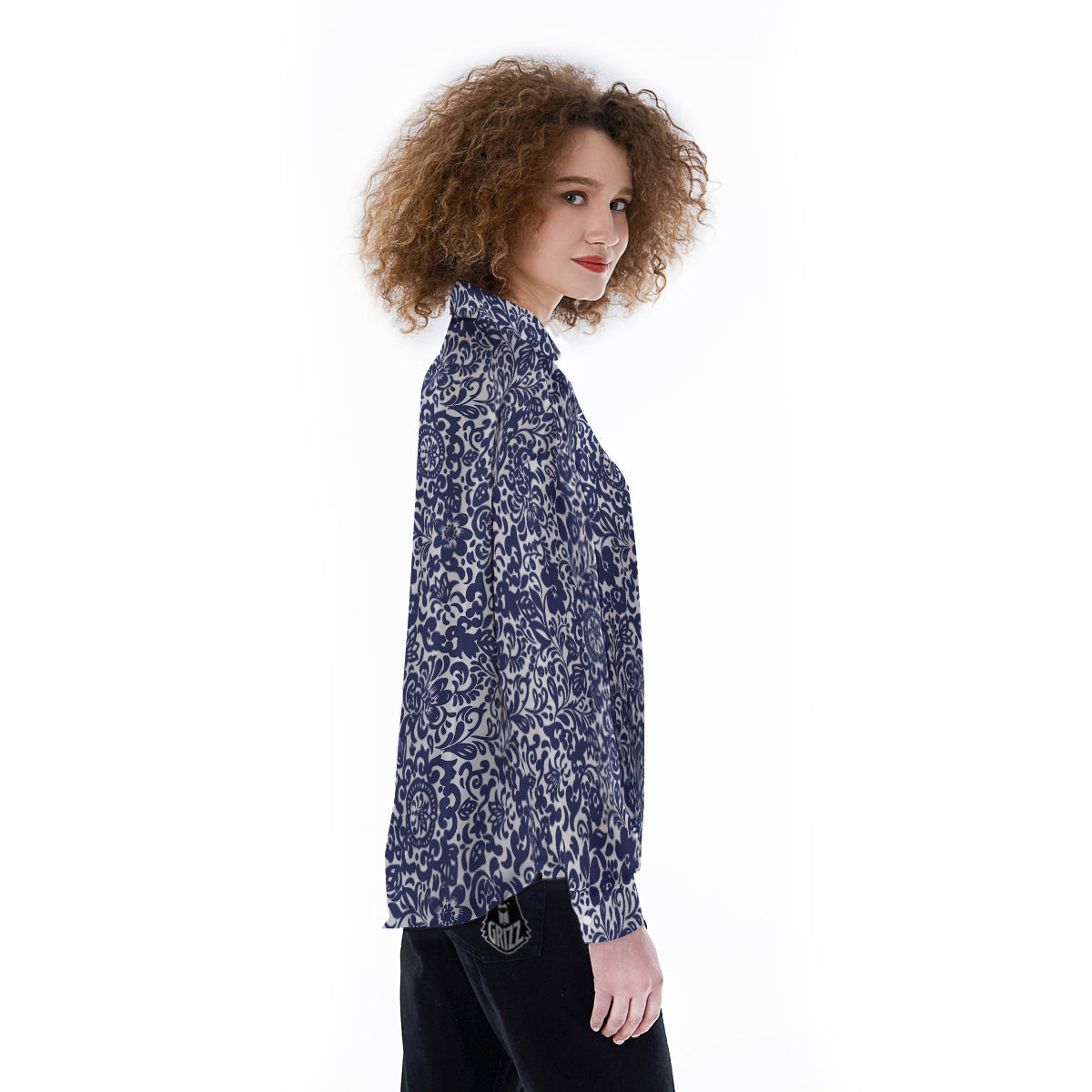 Chintz Floral Print Pattern Women's Long Sleeve Shirts-grizzshop