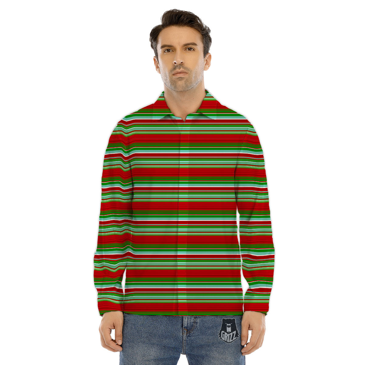 Chirstmas Serape Ethnic Mexican Print Pattern Men's Dress Shirts-grizzshop