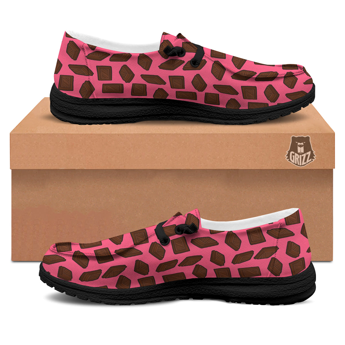 Chocolate And Pink Print Pattern Black Loafers-grizzshop