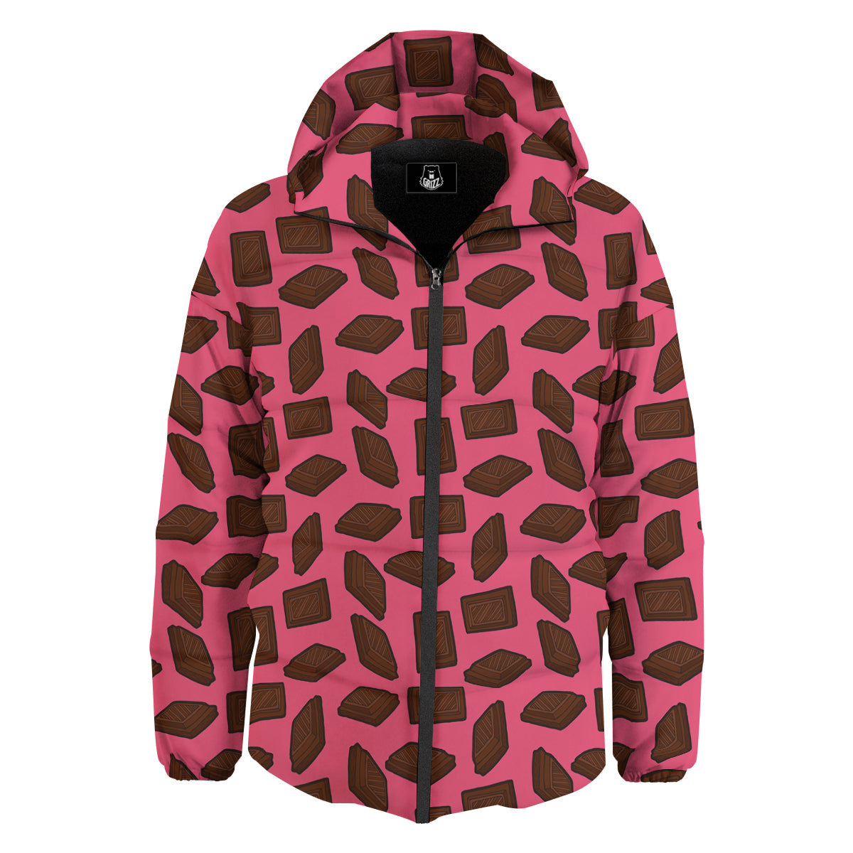 Chocolate And Pink Print Pattern Down Jacket-grizzshop