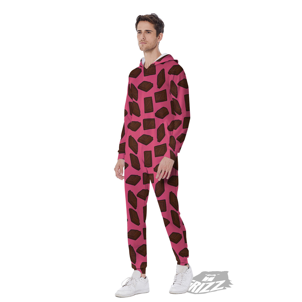 Chocolate And Pink Print Pattern Men's Jumpsuit-grizzshop