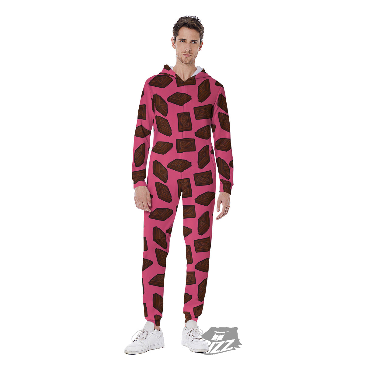 Chocolate And Pink Print Pattern Men's Jumpsuit-grizzshop
