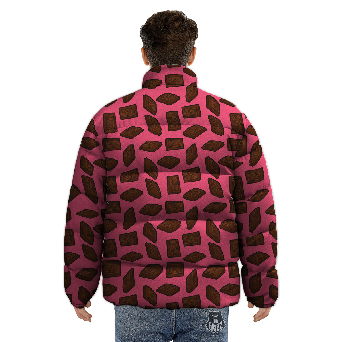 Chocolate And Pink Print Pattern Puffer Jacket-grizzshop