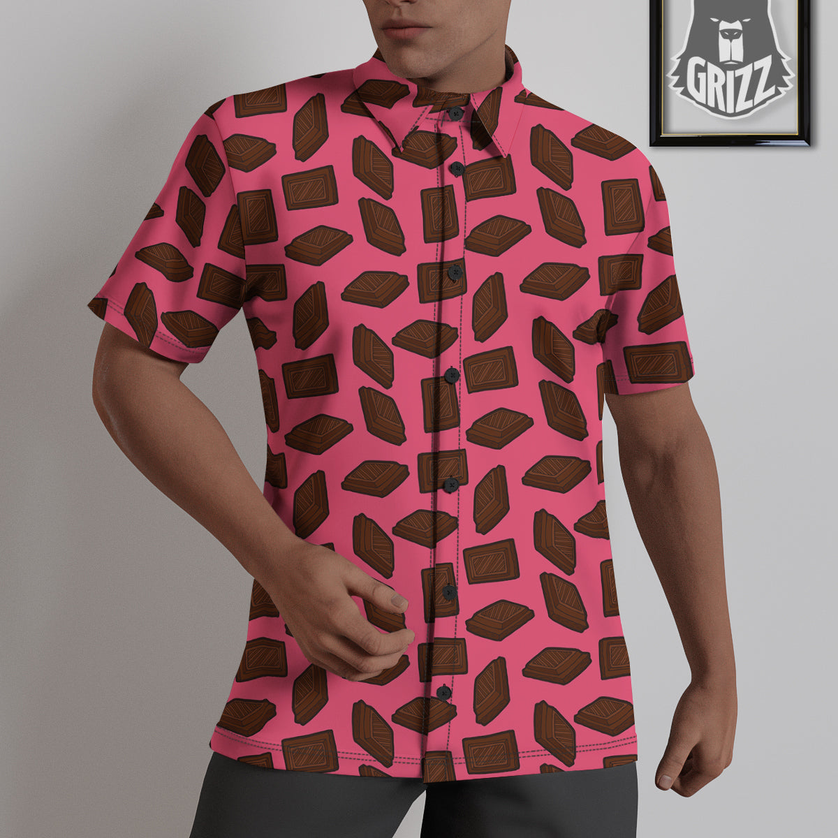 Chocolate And Pink Print Pattern Untucked Shirts-grizzshop