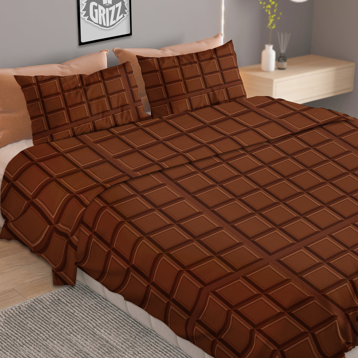 Chocolate Bar Brown Print Pattern Duvet Cover Bedding Set