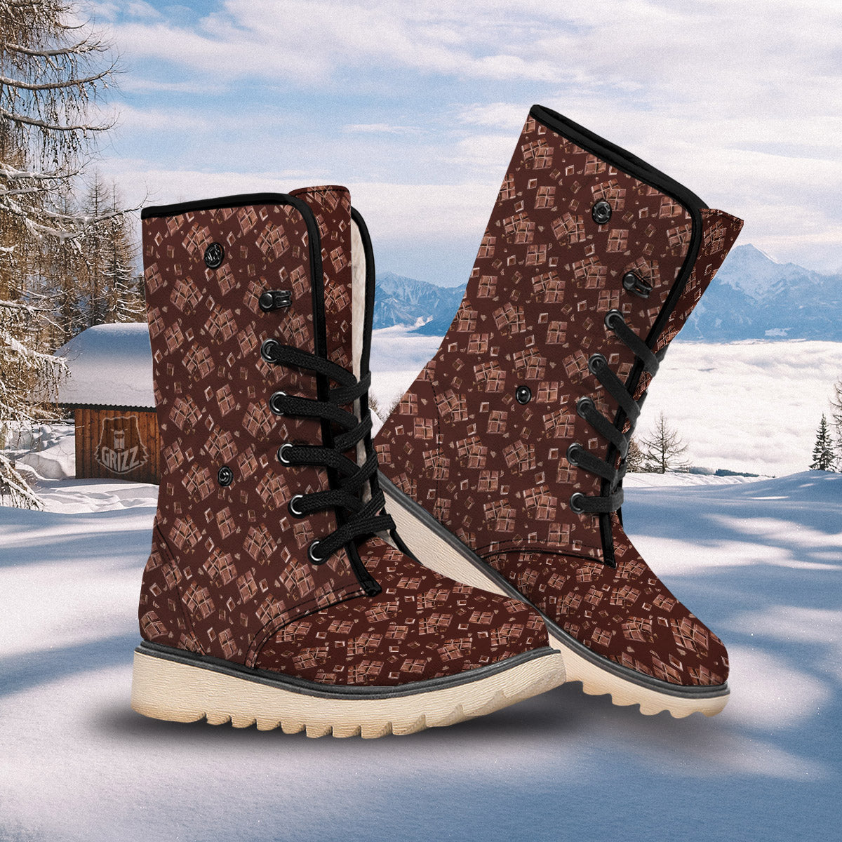 Chocolate Bar Print Pattern Snow Boots-grizzshop