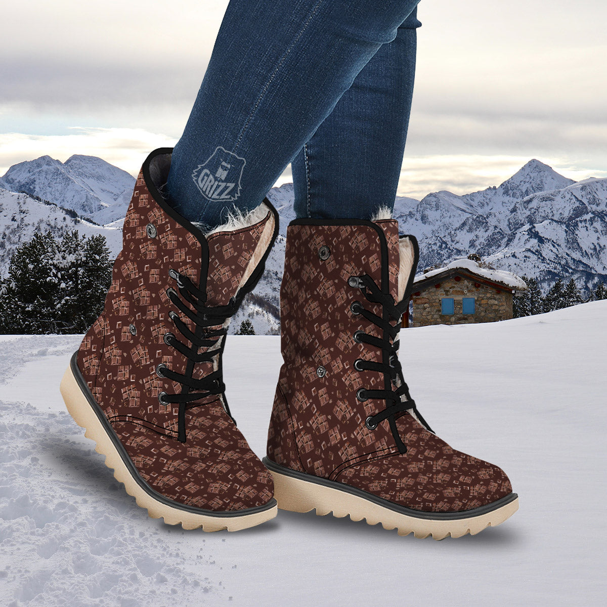 Chocolate Bar Print Pattern Snow Boots-grizzshop