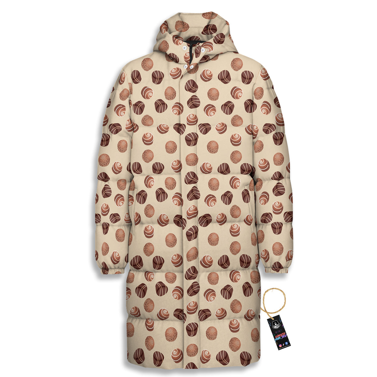 Chocolate Candy Print Pattern Long Down Jacket-grizzshop