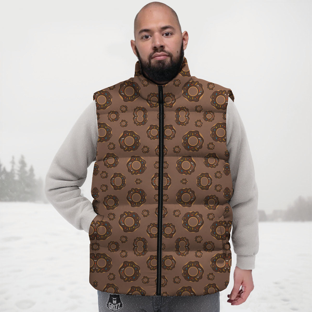 Chocolate Donuts Print Pattern Down Vest