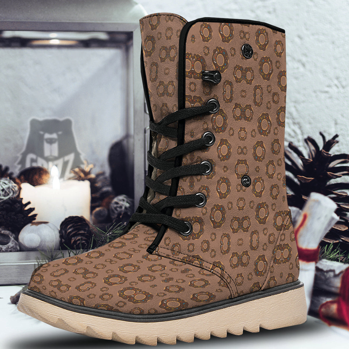 Chocolate Donuts Print Pattern Snow Boots-grizzshop
