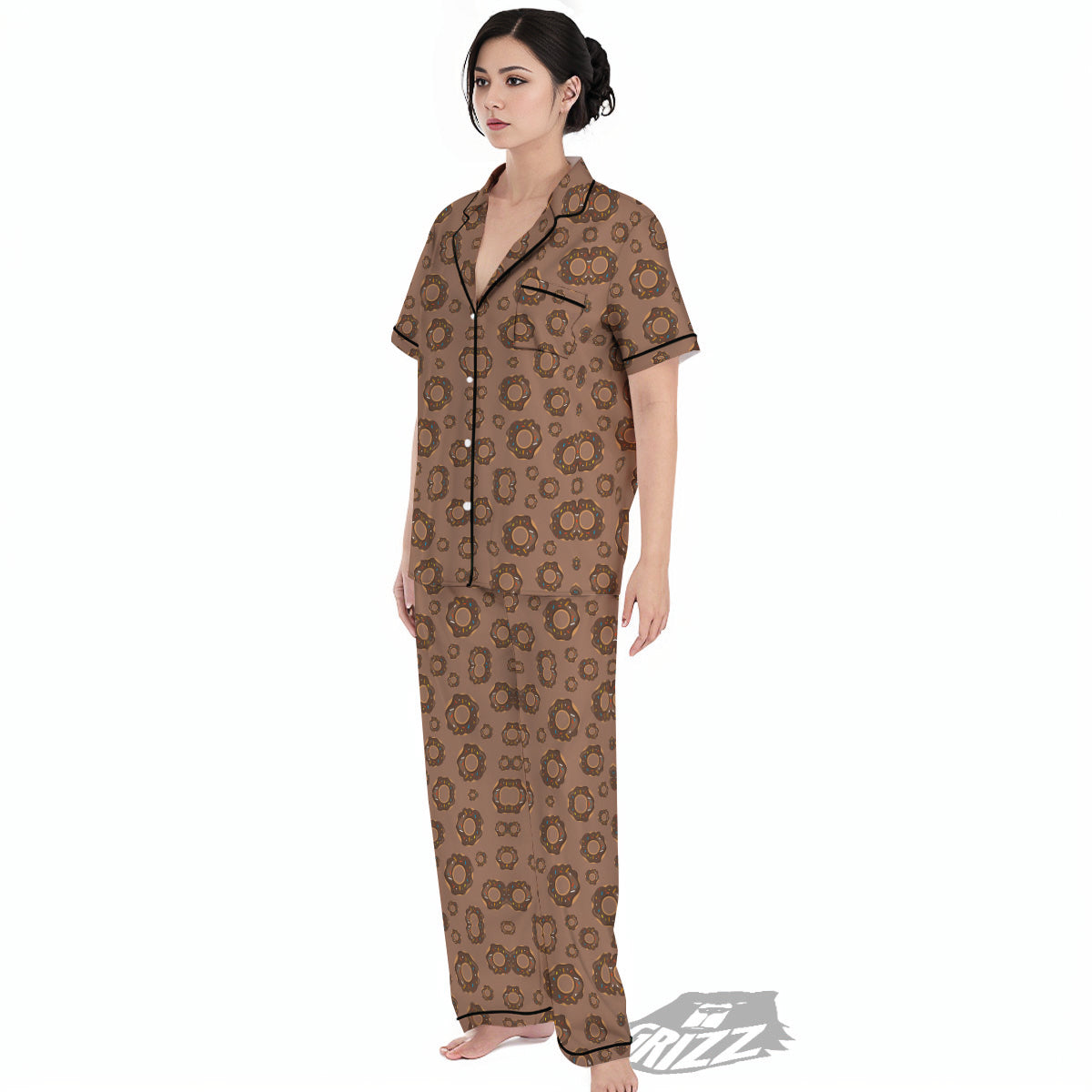 Chocolate Donuts Print Pattern Women's Pajamas Set-grizzshop