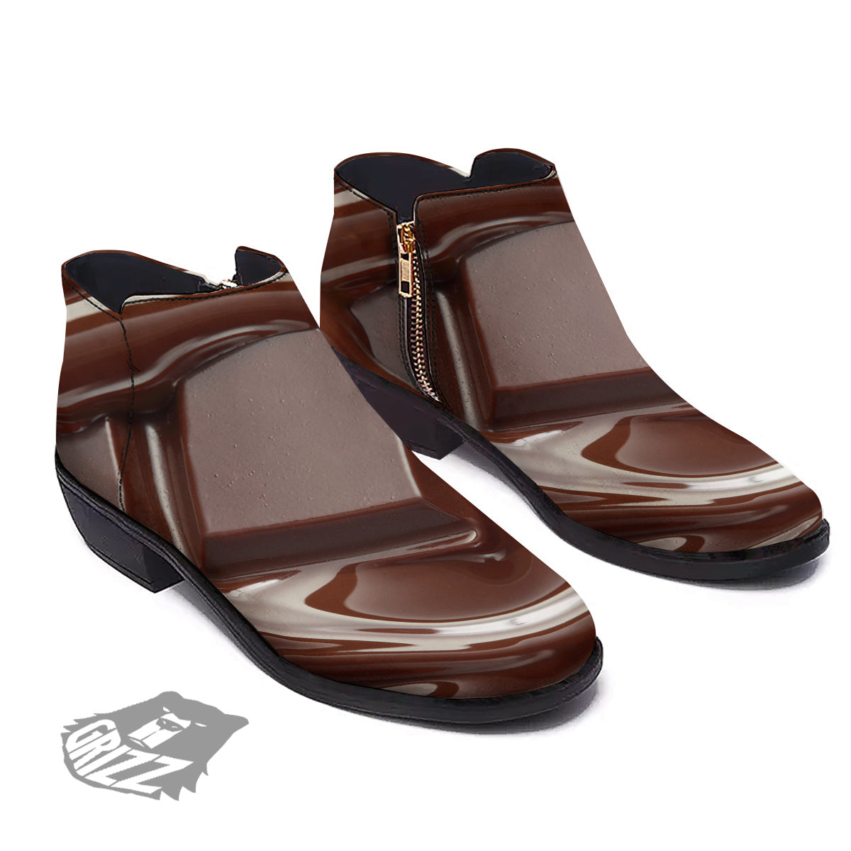 Chocolate Print Ankle Boots-grizzshop