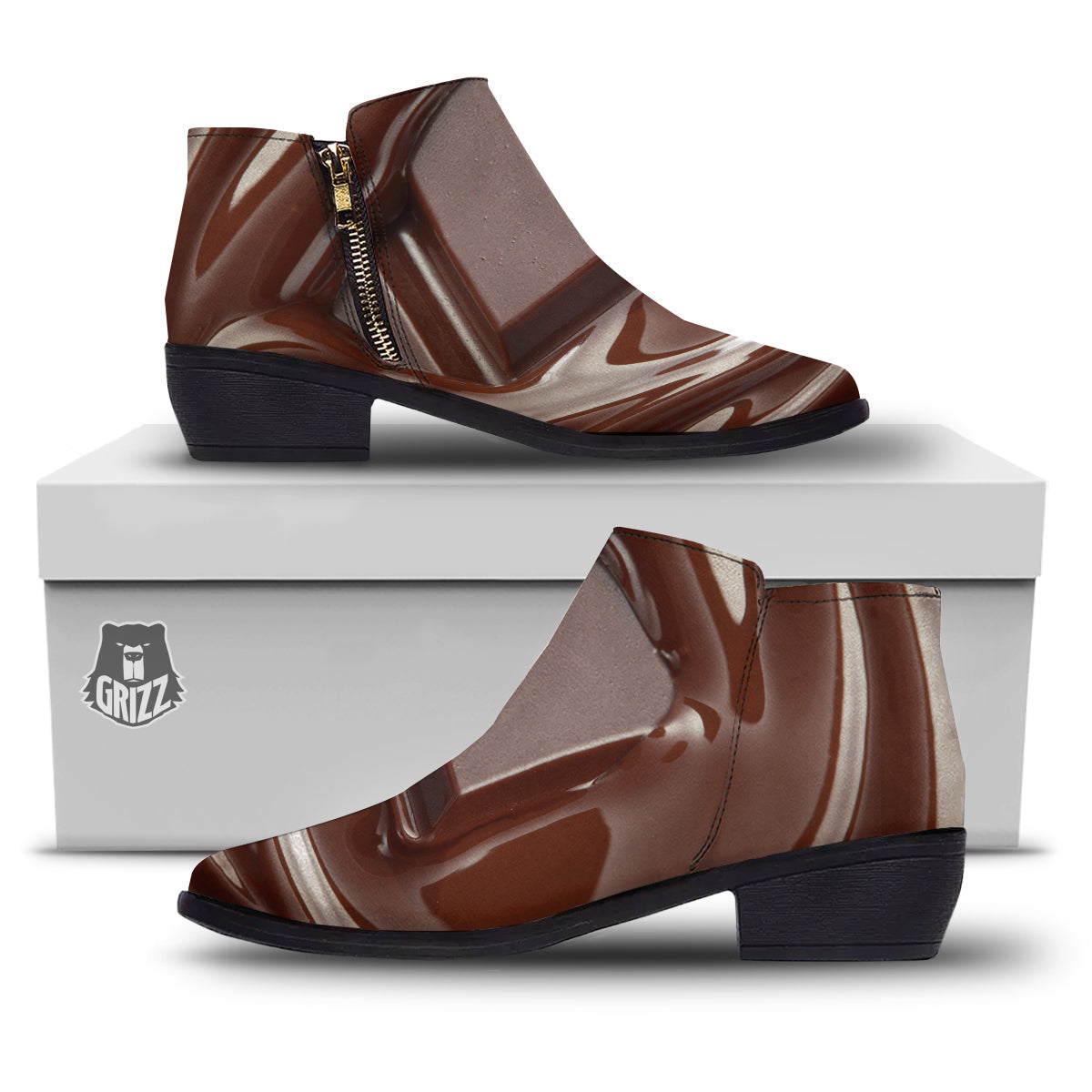Chocolate Print Ankle Boots-grizzshop