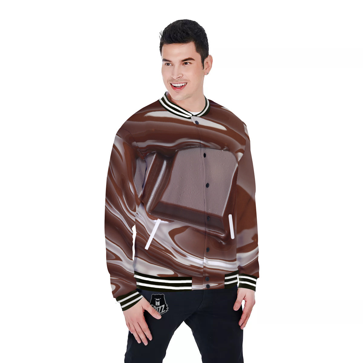 Chocolate Print Baseball Jacket-grizzshop