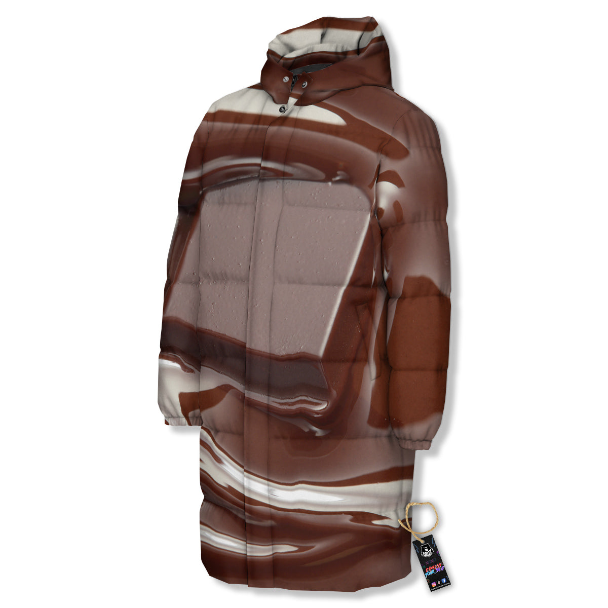Chocolate Print Long Down Jacket-grizzshop