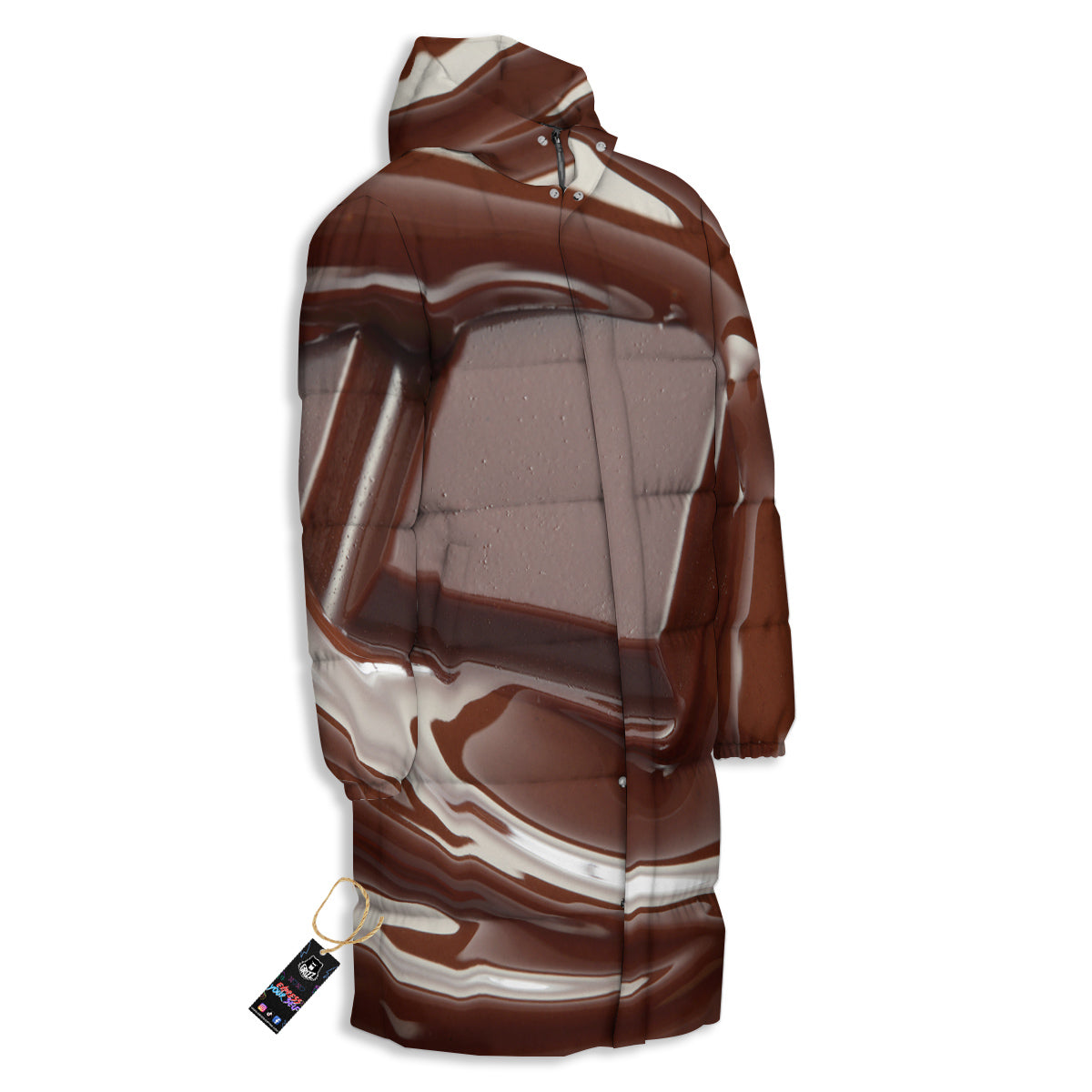 Chocolate Print Long Down Jacket-grizzshop