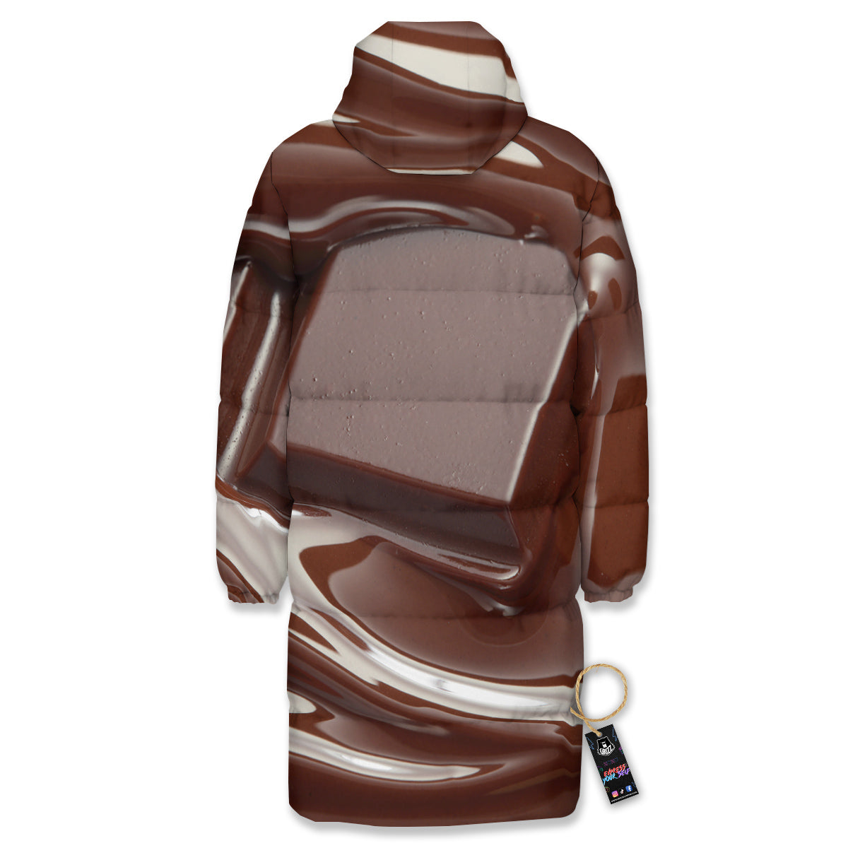Chocolate Print Long Down Jacket-grizzshop
