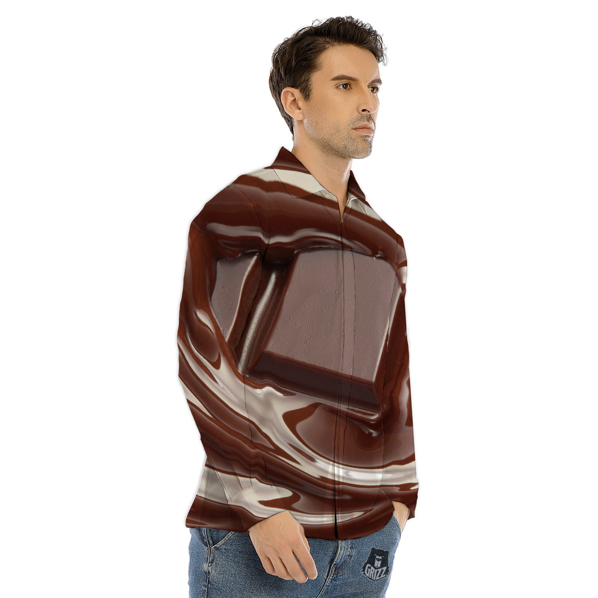 Chocolate Print Men's Dress Shirts-grizzshop