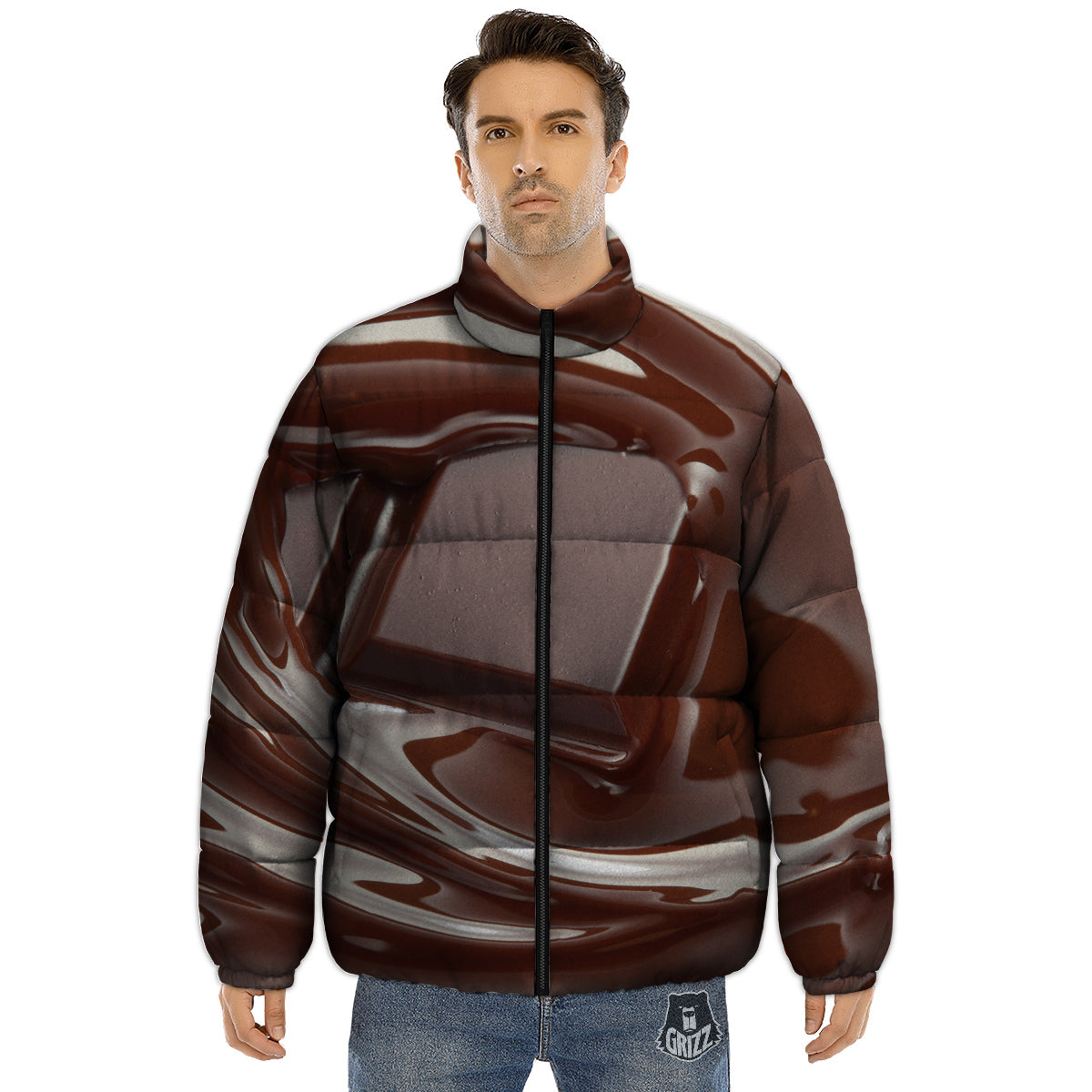 Chocolate Print Puffer Jacket-grizzshop