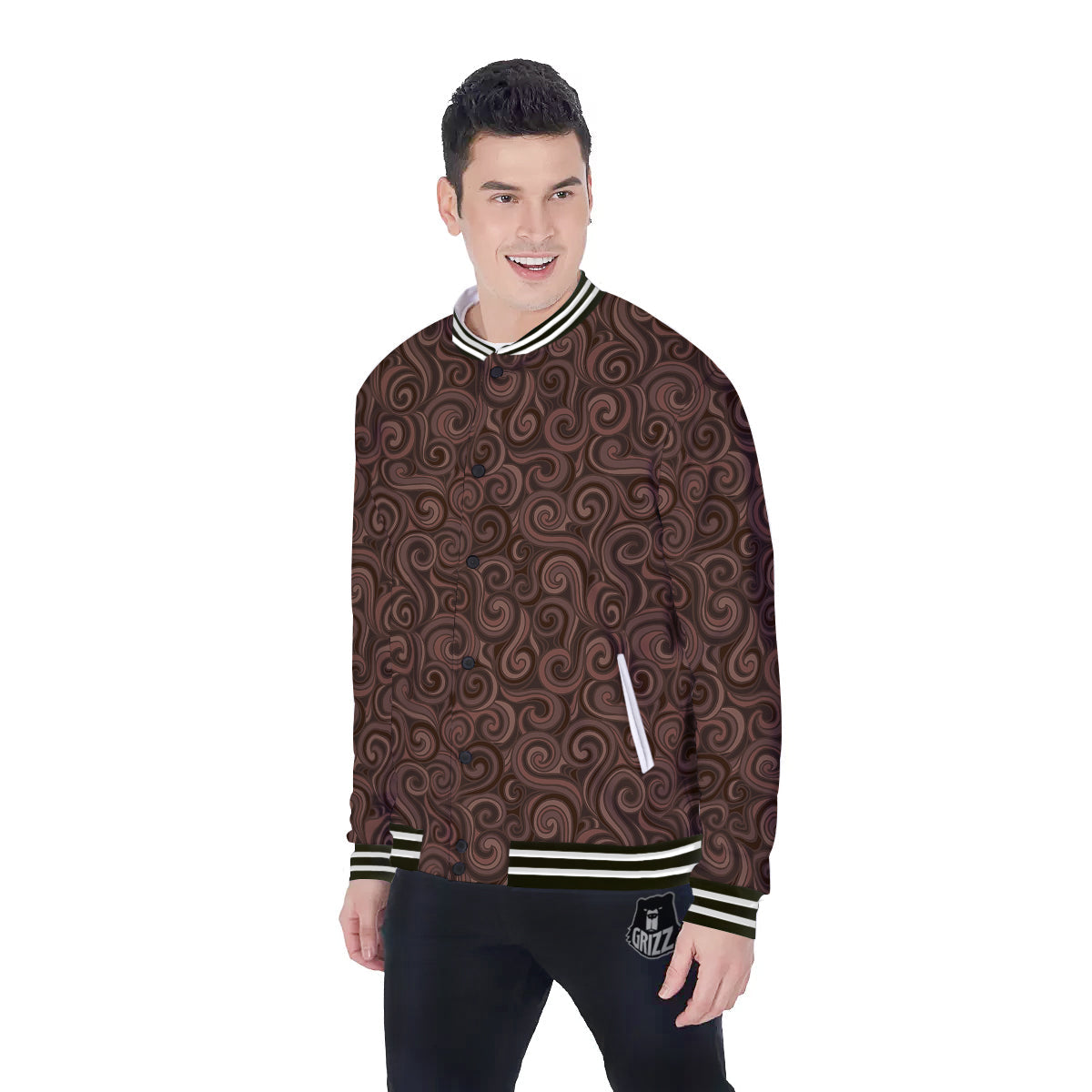 Chocolate Texture Brown Print Pattern Baseball Jacket-grizzshop