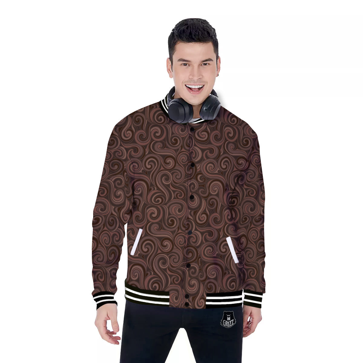 Chocolate Texture Brown Print Pattern Baseball Jacket-grizzshop