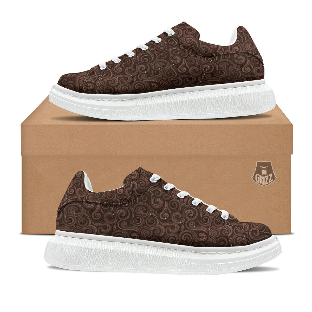 Chocolate Texture Brown Print Pattern Platform Shoes-grizzshop