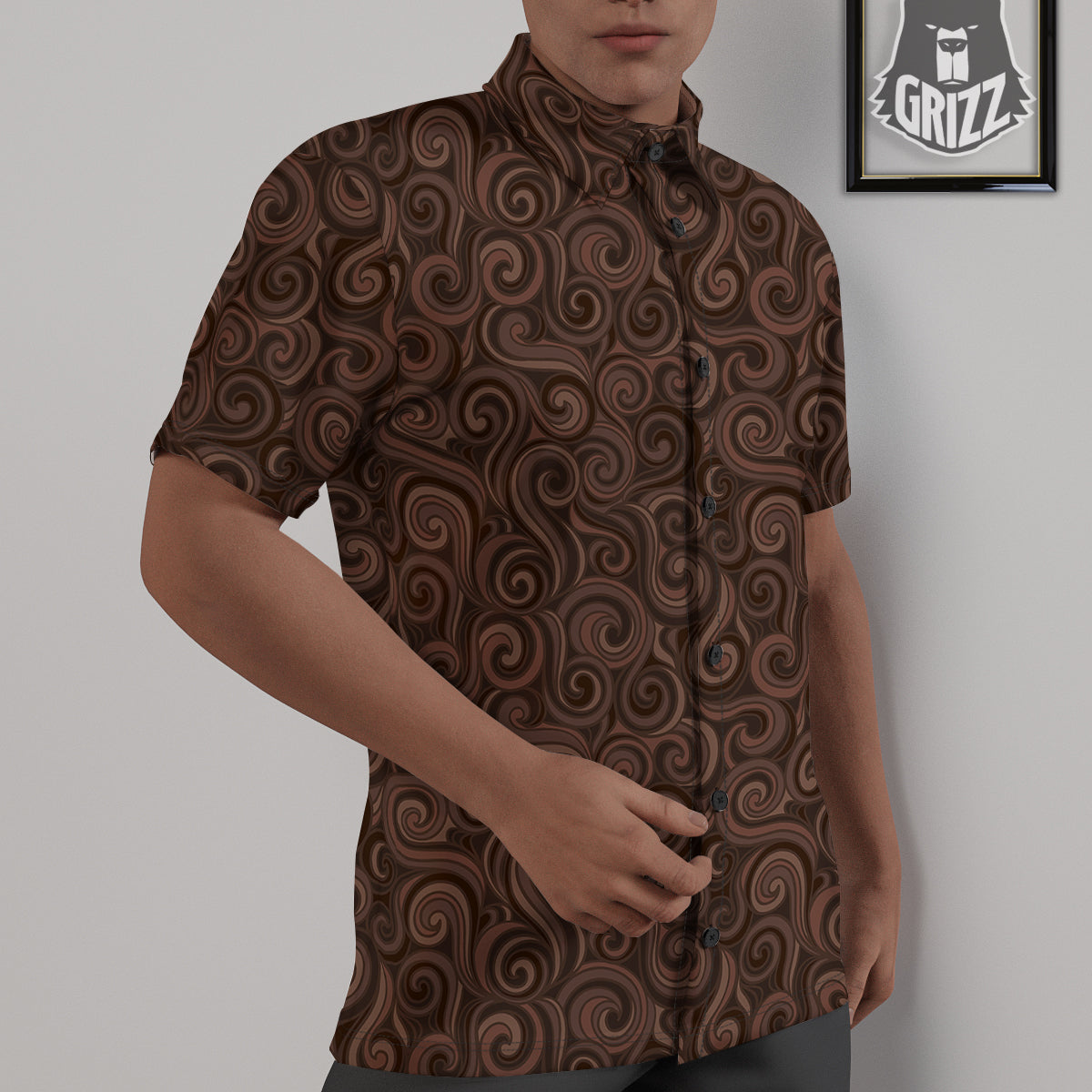 Chocolate Texture Brown Print Pattern Untucked Shirts-grizzshop