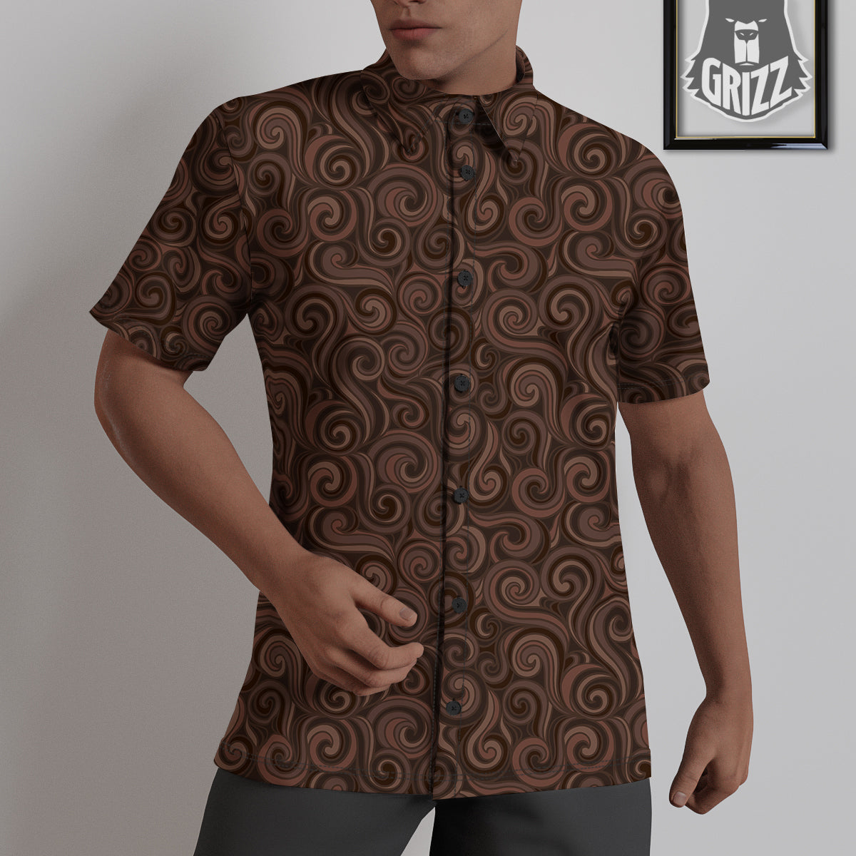 Chocolate Texture Brown Print Pattern Untucked Shirts-grizzshop