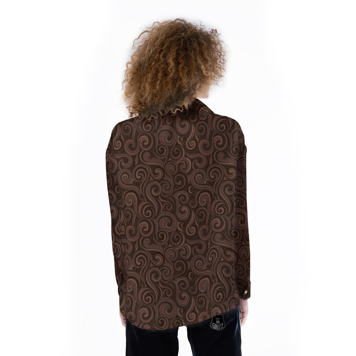 Chocolate Texture Brown Print Pattern Women's Long Sleeve Shirts-grizzshop