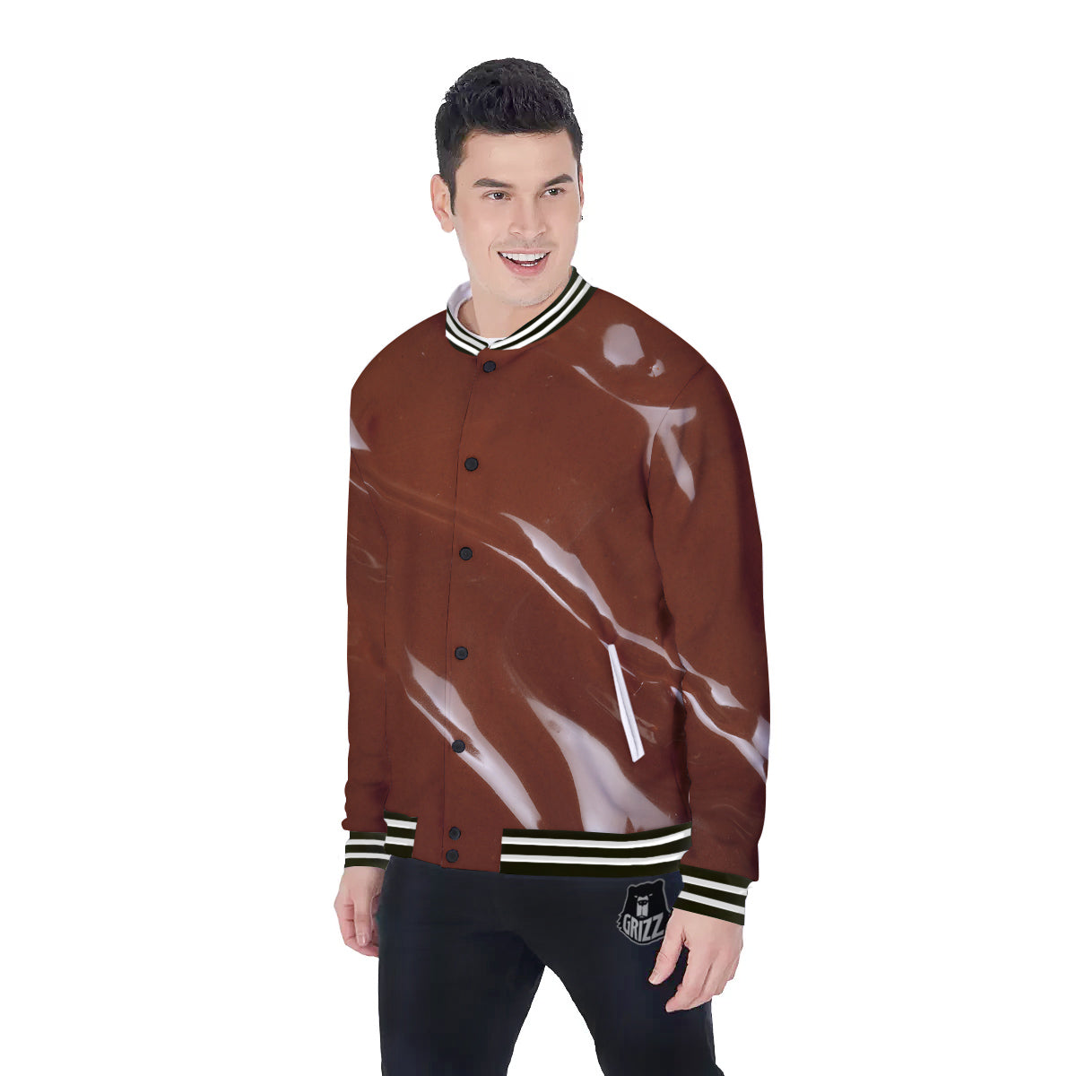 Chocolate Texture Print Baseball Jacket-grizzshop