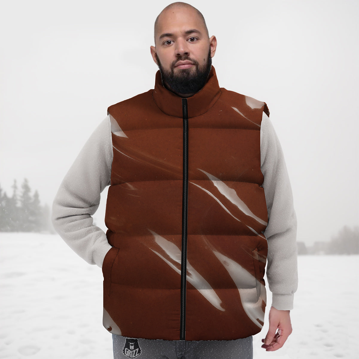 Chocolate Texture Print Down Vest