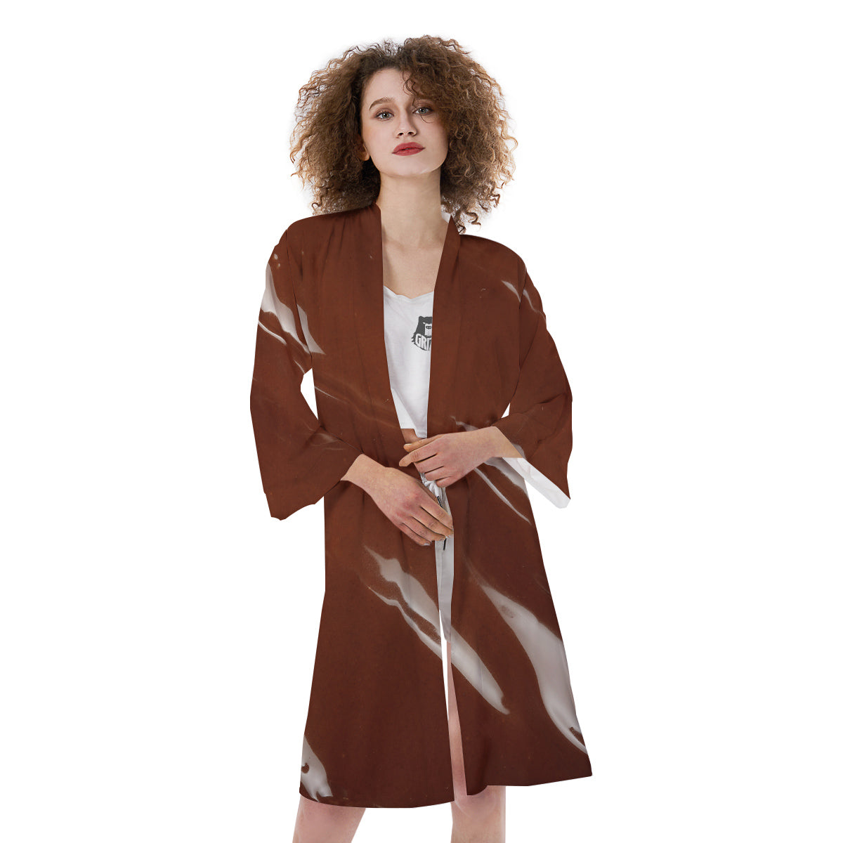 Chocolate Texture Print Kimono-grizzshop