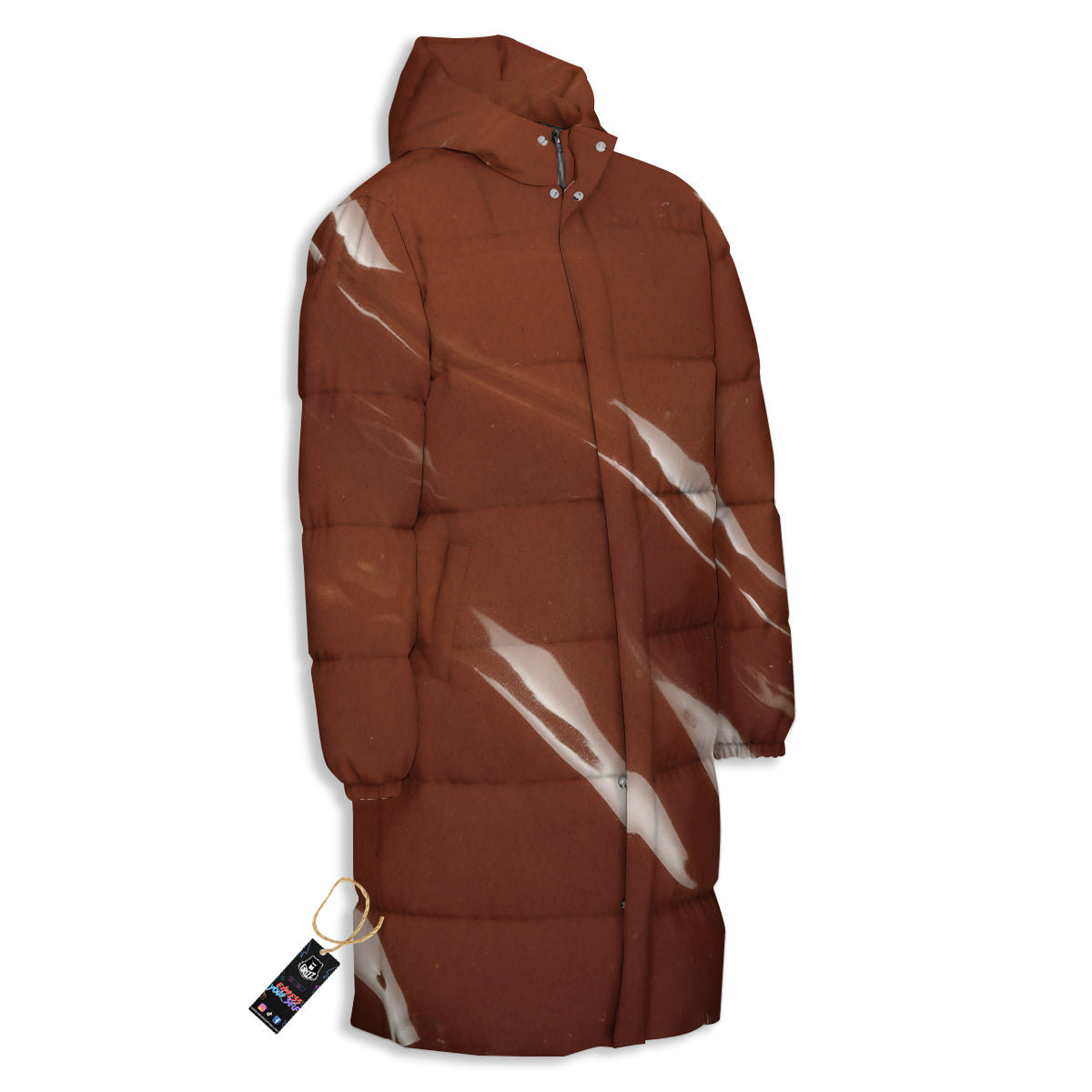 Chocolate Texture Print Long Down Jacket-grizzshop