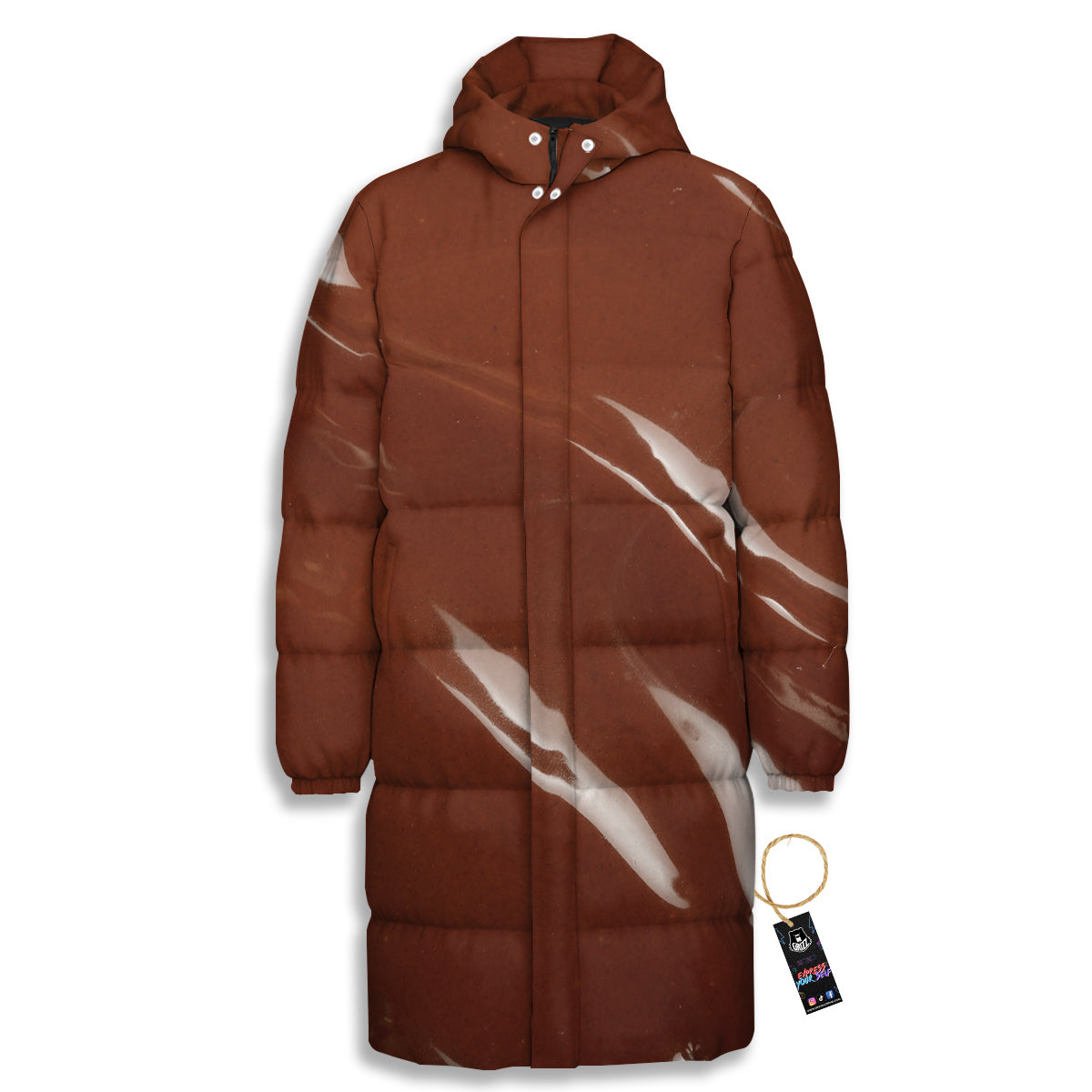 Chocolate Texture Print Long Down Jacket-grizzshop