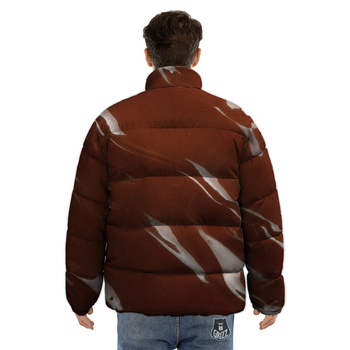 Chocolate Texture Print Puffer Jacket-grizzshop