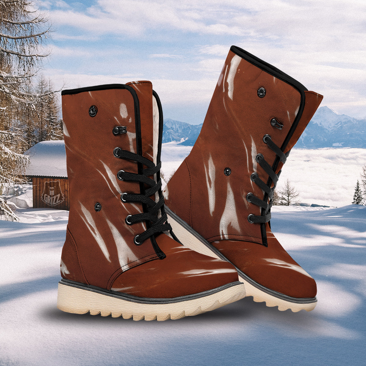 Chocolate Texture Print Snow Boots-grizzshop