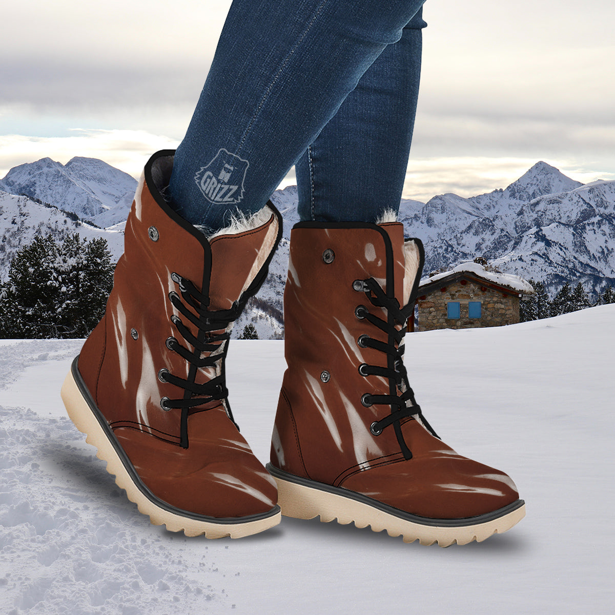 Chocolate Texture Print Snow Boots-grizzshop