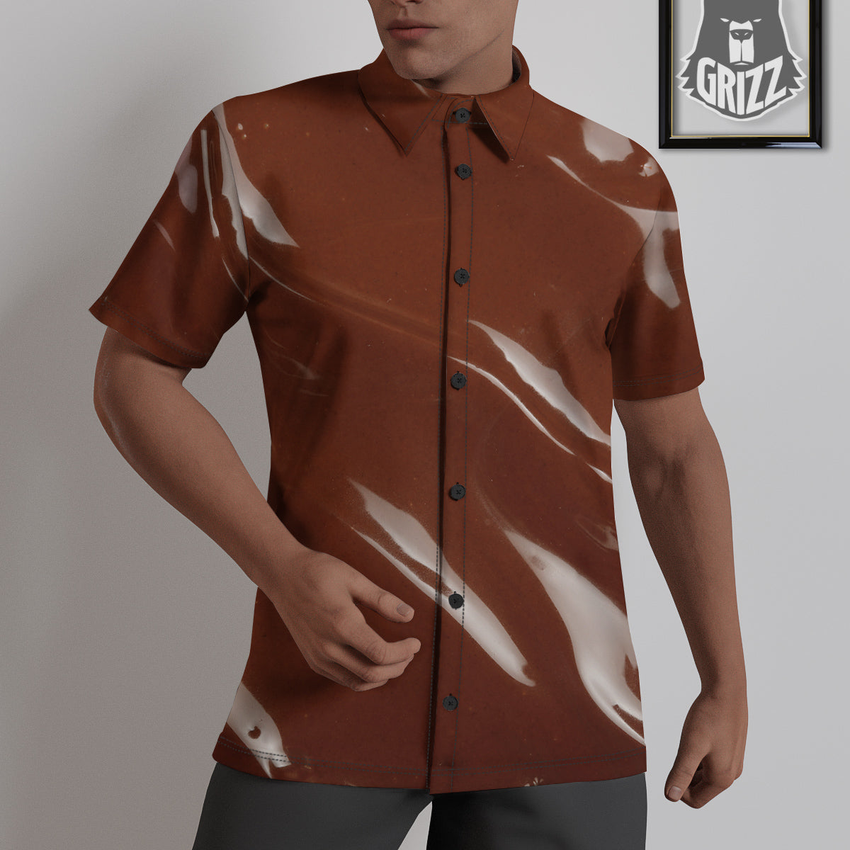 Chocolate Texture Print Untucked Shirts-grizzshop