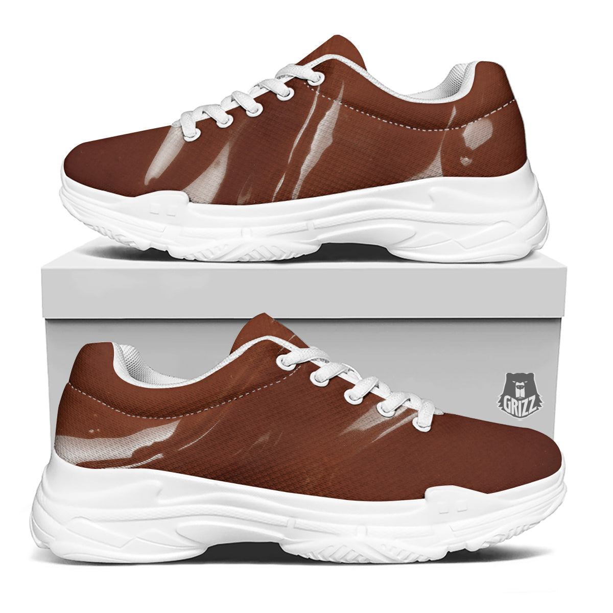 Chocolate Texture Print White Chunky Shoes-grizzshop