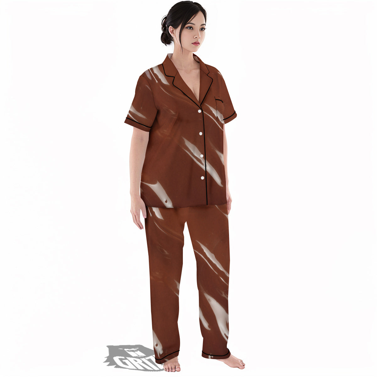 Chocolate Texture Print Women's Pajamas Set-grizzshop