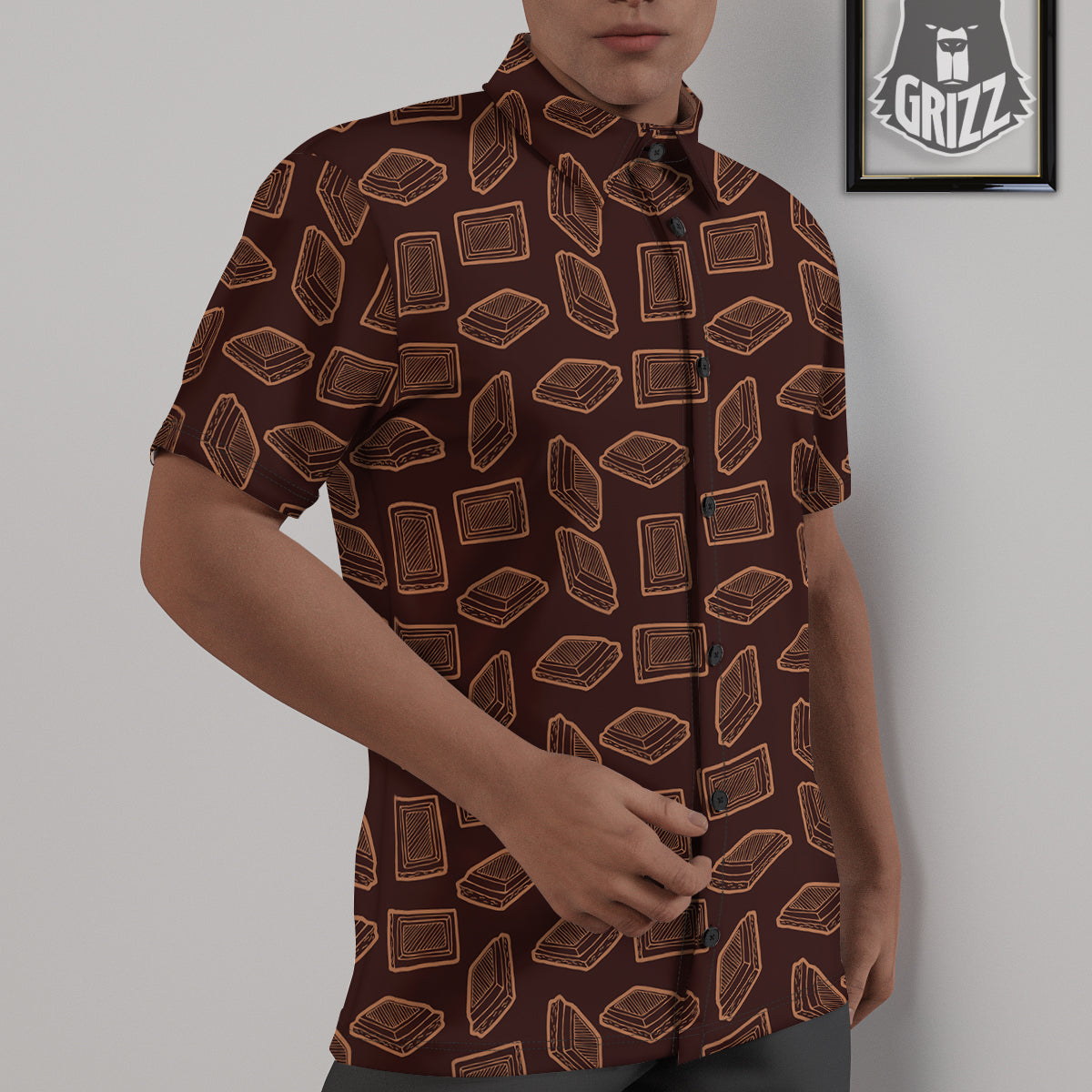 Chocolate Vintage Print Pattern Untucked Shirts-grizzshop