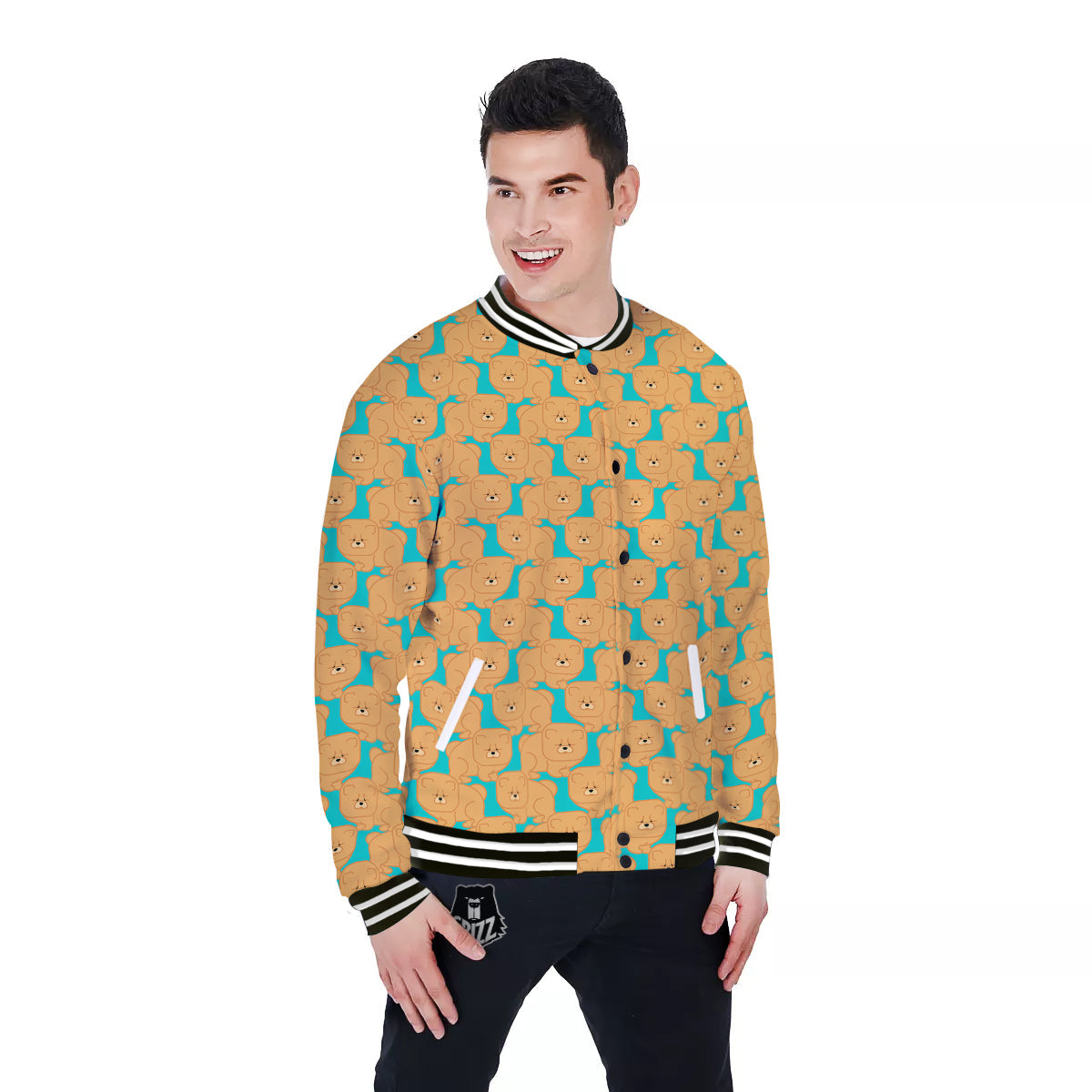 Chow chow And Blue Print Pattern Baseball Jacket-grizzshop