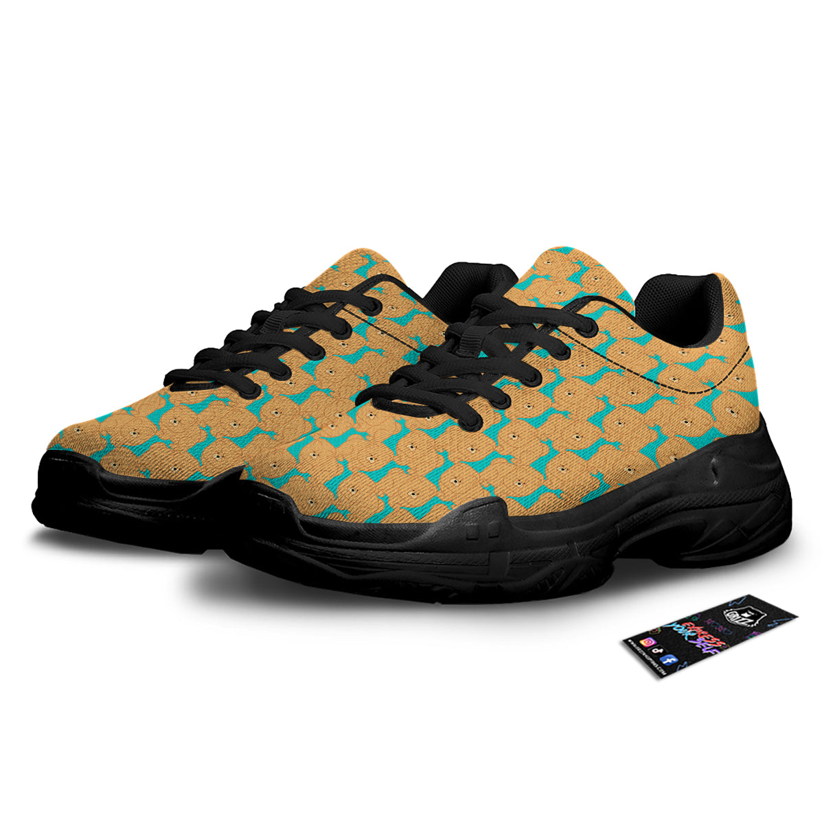 Chow chow And Blue Print Pattern Black Chunky Shoes-grizzshop