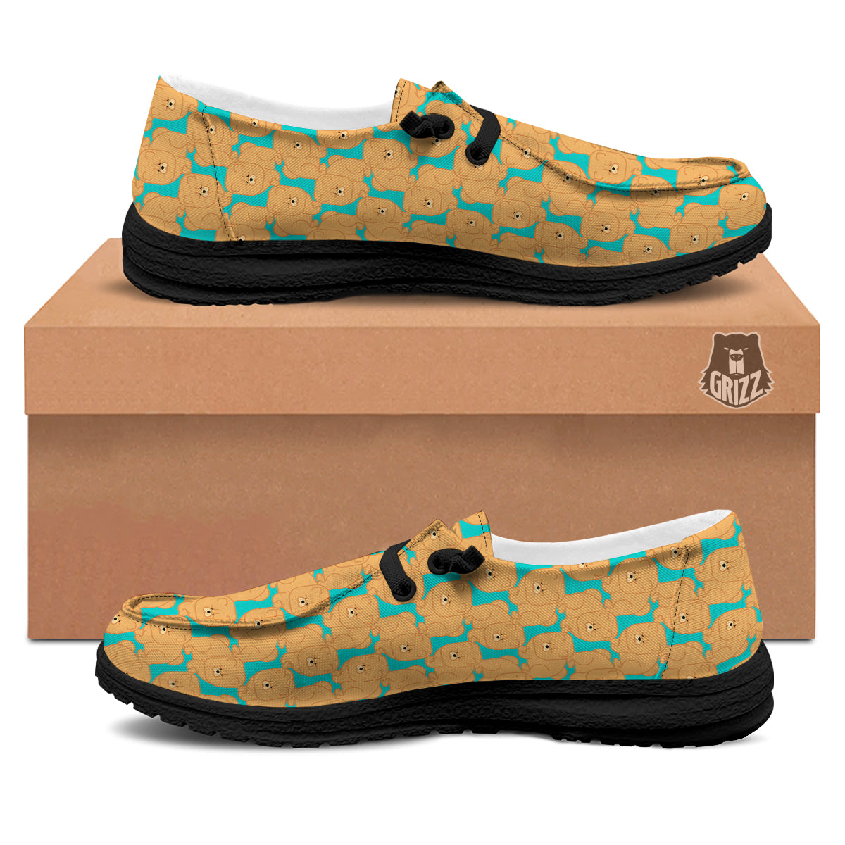 Chow chow And Blue Print Pattern Black Loafers-grizzshop