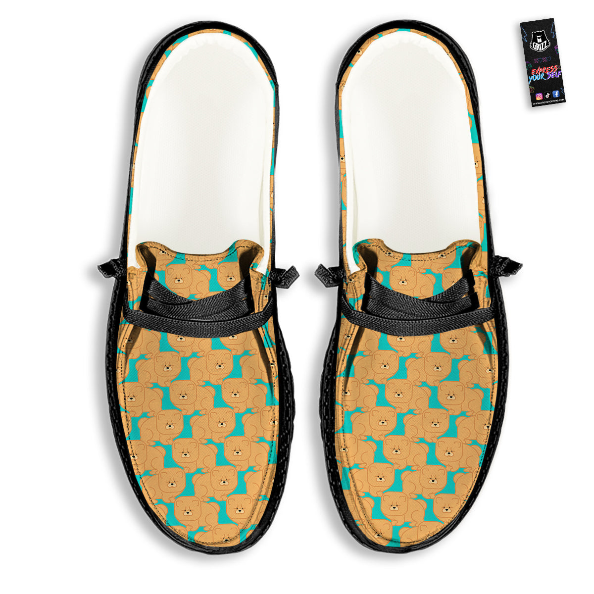 Chow chow And Blue Print Pattern Black Loafers-grizzshop