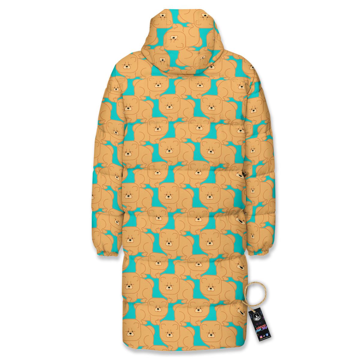 Chow chow And Blue Print Pattern Long Down Jacket-grizzshop