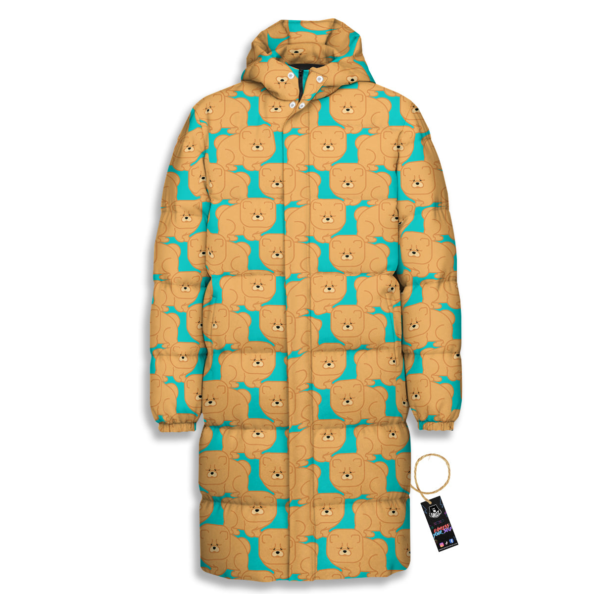 Chow chow And Blue Print Pattern Long Down Jacket-grizzshop